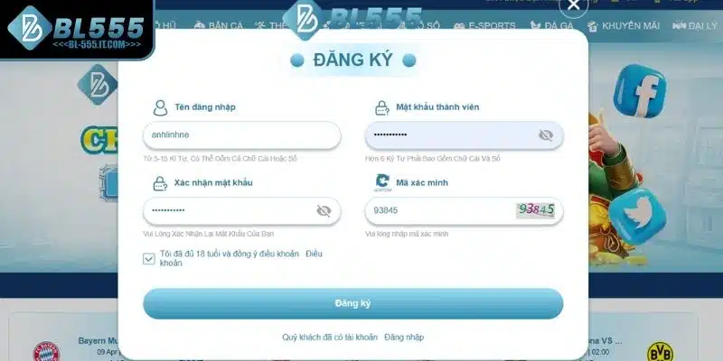 Đăng Ký BL555 Với Hướng Dẫn Và Lý Do Bạn Nên Tham Gia Ngay 3 Nhập thông tin đăng ký BL555